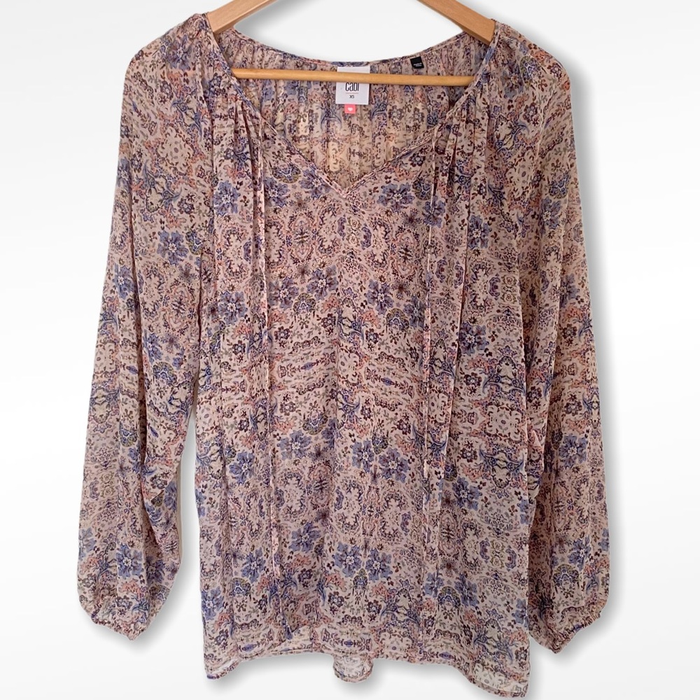 Cabi Sienna Pink Floral Boho Peasant Sheer top